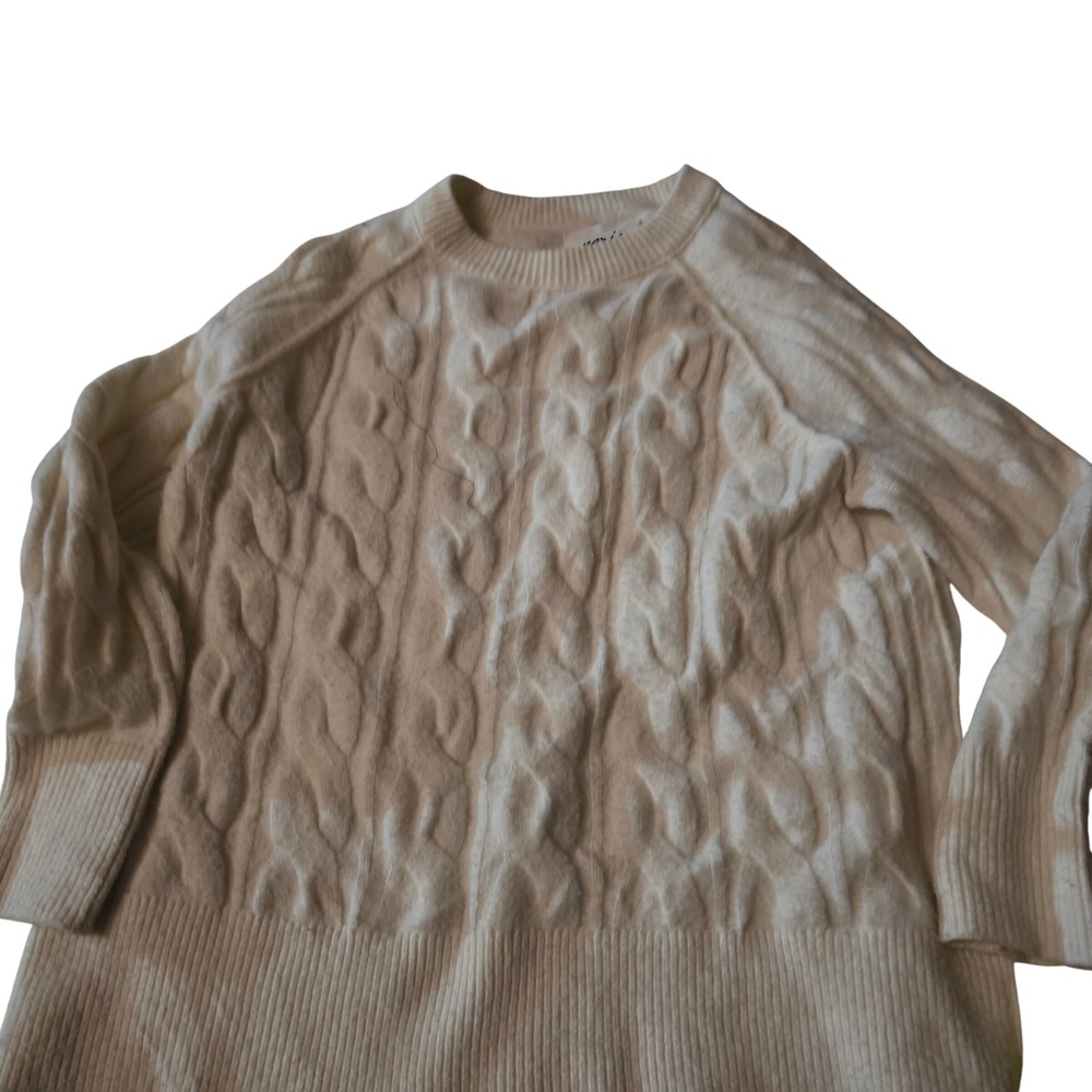 Aerie Womens Cream White Cable Knit Crewneck Raglan Sleeve Sweater Size S